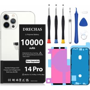 [10000mAh] Battery for iPhone 14 Pro, 2026 Capacity 0 Cycle Li-Polymer Replacement Battery for iPhone 14 Pro Models A2650, A2889, A2890, A2892 with Complete Professional Repair Tool Kit