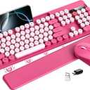 Hamile Wireless Keyboard and Mouse Combo - Detachable Wrist Rest, Phone/Tablet Holder, Retro Typewriter Style Keyboard, Colorful Round Keycaps, 2.4GHz Wireless for Windows/Mac/PC/Laptop, Pink