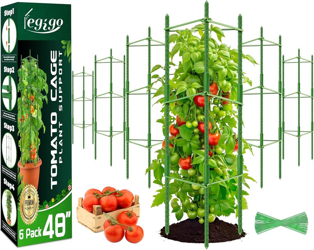 Legigo 6-Pack Tomato Cage for Garden Plant Support- Up to 48inch Garden Stakes Tomato Cage, Tomato Trellis for Potted Plants, Tomato Cages Plant Stakes for Climbing Vegetables Plants Flowers
