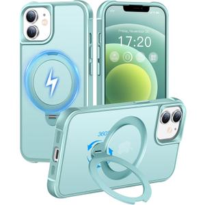 HuwaiH 360° Rotatable Magnetic Ring Stand for iPhone 12/12 pro Case, Compatible with MagSafe, Military-Grade Shockproof, Anti-Scratch Matte Translucent Phone Case for iPhone 12/12 pro(Lake Blue)