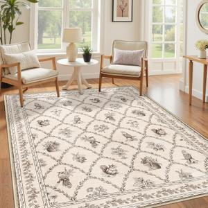 Living Room Rug 5x7 Rug Machine Washable Boho Area Rug Non Slip Floral Animal Vintage Low Pile Large Rugs for Living Room, Bedroom, Farmhouse, Dining Room, Kids Playroom,Taupe Gray