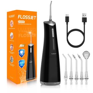 Water Dental Flosser Cordless Oral Irrigator with 300ml 5 Tips 4 Modes USB Charger Portable Travel Irrigation Cleaner IPX7 Electric Irrigator Dental for Teeth Cleaning (Black)