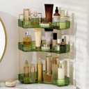 Corner Bathroom Countertop Organizer, Vanity Trays for Bathroom Counter, Makeup Organizer, Perfume Tray, Kitchen Spice Rack, Fits 90 Corner(Green, 3 Tiers) (13.6" x 10" x 23.2")