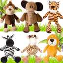 Zhanmai 6 Pieces Safari Stuffed Animals Plush Jungle Animal Toys Set for Boys Girls, Lion Elephant Zebra Giraffe Tiger Monkey for Animal Themed Parties Student Award, 11.8 inches