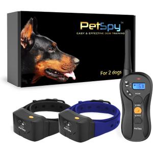 PetSpy Shock Collar for Dogs-Waterproof Dog Shock Collar with Remote Control,Vibration,Electric Shock,Beep-Rechargeable E Collar for Dogs Training, Dog Training Collar with Remote for Dogs 10-140 LBS (Two Dogs)