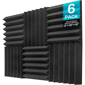 Acoustic Foam Panels 12x12 Inch 6 Pack,, Used For Recording Studio Sound Reduction, Wedge Style Soundproofing Tiles, (2 Inch Thick, Charcoal)