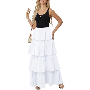 Womens Summer Tank Top Maxi Dress Smocked Ruffle Layered A Line Tiered Flowy Summer Casual Long Sundress(White Small)