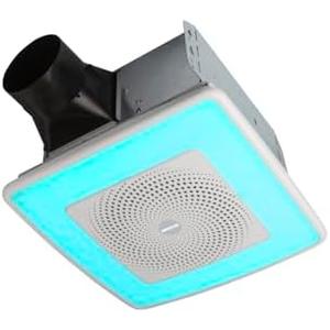 Broan-NuTone SPK110RGBL ChromaComfort Bathroom Exhaust Fan, 110CFM/1.5 Sones, with Sensonic Bluetooth Speaker and 24-color LED Light, Wall Switch included, White