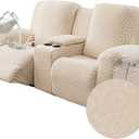 Gennia Waterproof Recliner Loveseat Cover with Console,Stretch Reclining Sofa Covers with Pocket,Lazy Boy Recliner Slipcover,Leakproof Couch Protector for Kids&Pets (2 Seat with Console,Beige)