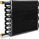 BARTOO 1/2" Transmission Cooler, Aluminium alloy 16 Pass Tube and Fin Universal Oil Cooler Kit Air Compressor Aftercooler (Black)