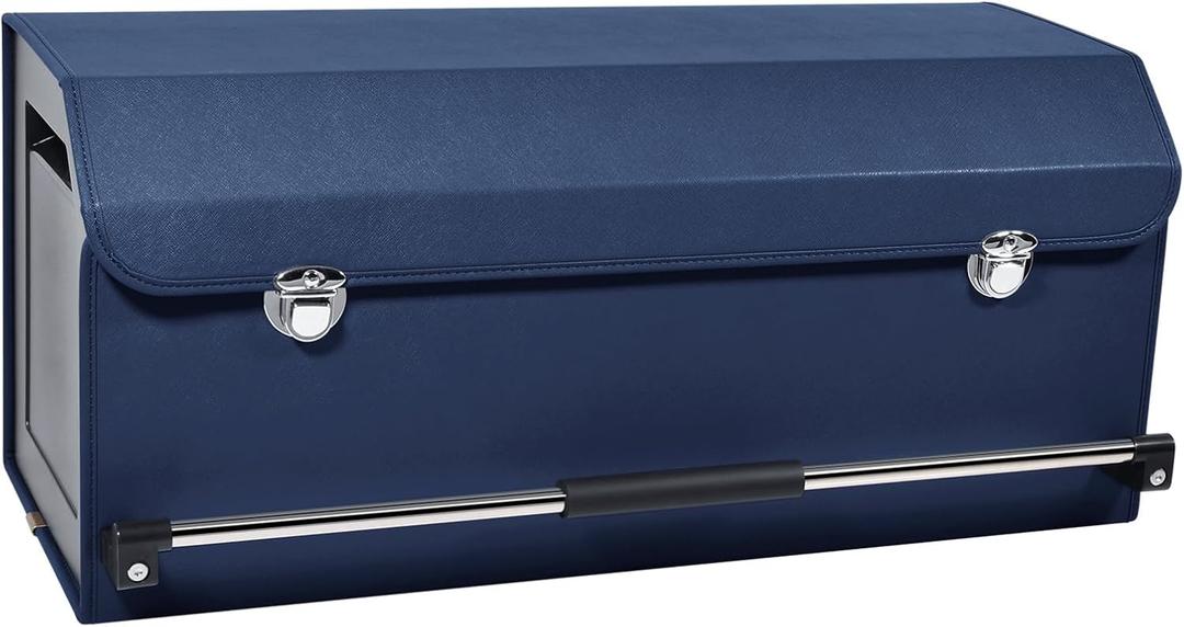 Car Trunk Organizer, Collapsible Car Storage Organizer with Lid and Push-pull Handle Leather Trunk Organizer for Suv, Truck, Minivan (Blue, 27.17 x 11.42 x 12.2in)