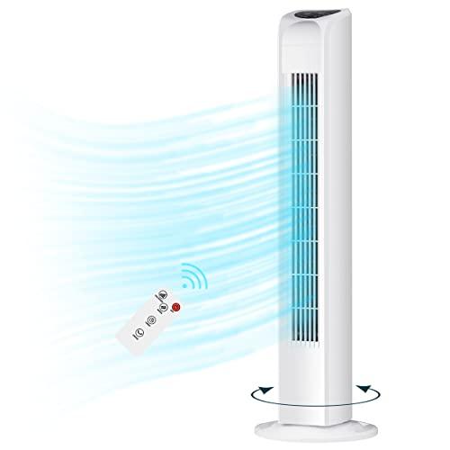 Uthfy Oscillating Bladeless Tower Fan with Remote, Quiet Cooling Portable, Electric Standing Floor Fan with 3 Wind Speeds 3 Modes for Bedroom,Indoor,Office and Home Use, 30", White