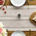 Artoid Mode Brown Rustic Cotton Linen Table Runner, Seasonal Embroidered Hollow Kitchen Dining Table Decoration for Home Party Decor 13x108 Inch