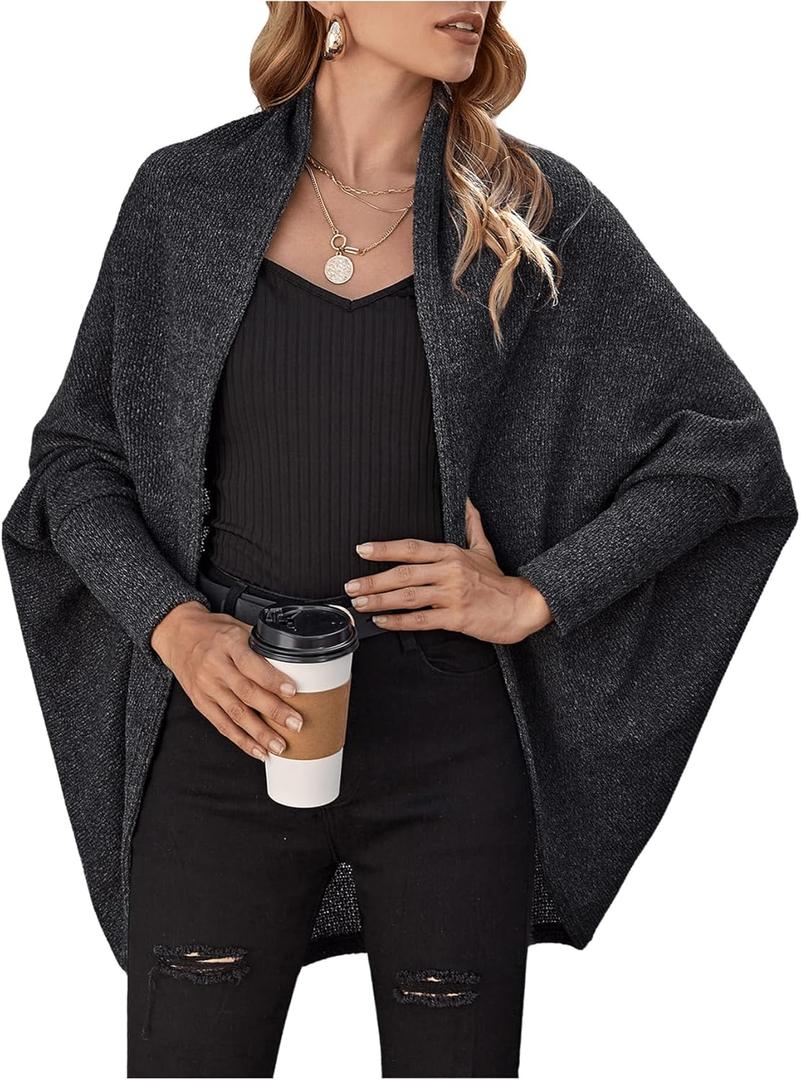 MakeMeChic Women's Casual Solid Dolman Sleeve Cardigan Sweater Open Front Asymmetrical Hem Knitted Coat