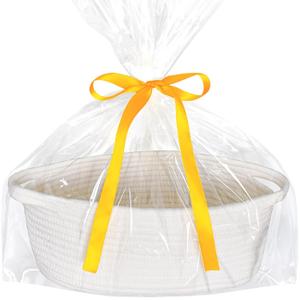 ABenkle Small Basket with Gift Bags and Ribbons, Empty Gift Baskets, Decorative Boho Rope Woven Nursery Storage Organizer Toy Baskets with Handle for Baby Showers, 12"X 8" X 5" (Pure White)