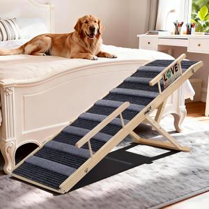 Pawaboo Dog Ramp for Bed, 57'' Foldable Dog Ramp for Couch, 5 Adjustable Height from 19.7'' to 30'', Portable Stable Pet Steps with Dogs Tag & Safety Side Rails, Pet Ramps for Bed Couch Stairs
