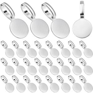 Aylifu 100pcs Silver Glue-on Flat Pad Bails Pendants Charms Connector Hanger for DIY Necklace Earrings Jewelry Making Accessories, 18 mm x 9 mm