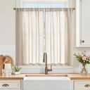 jinchan Kitchen Curtains Linen Tier Curtains 45 Inch Farmhouse Cafe Drapes for Small Window Flax Country Rustic Rod Pocket Bathroom Laundry Room RV Light Filtering 2 Panels Crude