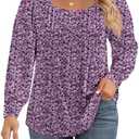 Ficerd Women's Plus Size Puff Long Sleeve Tops Pleated Crew Neck Tunic Shirts Dressy Loose Blouses T-Shirts Size XL