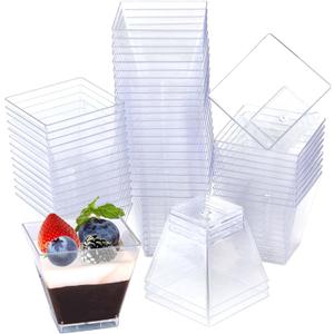 Oomcu 100 Pack 2oz Small Square Clear Plastic Dessert Cups  Mini Disposable Tumbler Cups for Ice Cream,Yogurt, Pudding, Chocolate, Mousse, Candies, Appetizers,Snack, Parfait, Charcuterie, Party