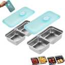 2 x Grab and Go Snack Containers Reusable, Stainless Steel Double Compartment Snack Containers, Leakproof & Airtight Food Storage Container s, Ideal for Lunch, Snac ks Dips, Condiments