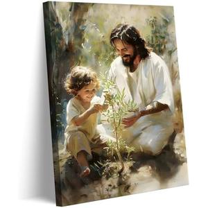 Danseed Jesus With Child Canvas Wall Art Religious Spiritual Wall Decor Pictures Christian Children's Room Posters Prints for Kids Bedroom Baby Room Nursery Girls Boys Room Decoration Ready to Hang