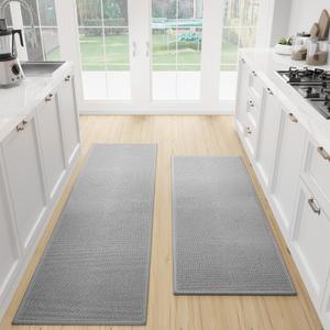 SUMLANS Kitchen Mat Set of 2 PCS, Cushioned Non Slip Rugs for Kitchen Floor, Absorbent Runner Comfort Standing Mats Washable for Kitchen, Office, Home, (Grey, 17.3"x47"+17.3"x71")