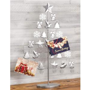 Red Co. 27.5" Tall Decorative Christmas Tree Card & Photo Holder Tabletop Display Rack Ornament in Silver Finish