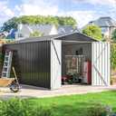 Metal Storage House, 8x12 FT Double Door Outdoor Metal Storage shed, Ventilation Openings, Lockable Doors and Windows, Safe Design & Sturdy, Durable Suitable, for garages, courtyards, Brown.