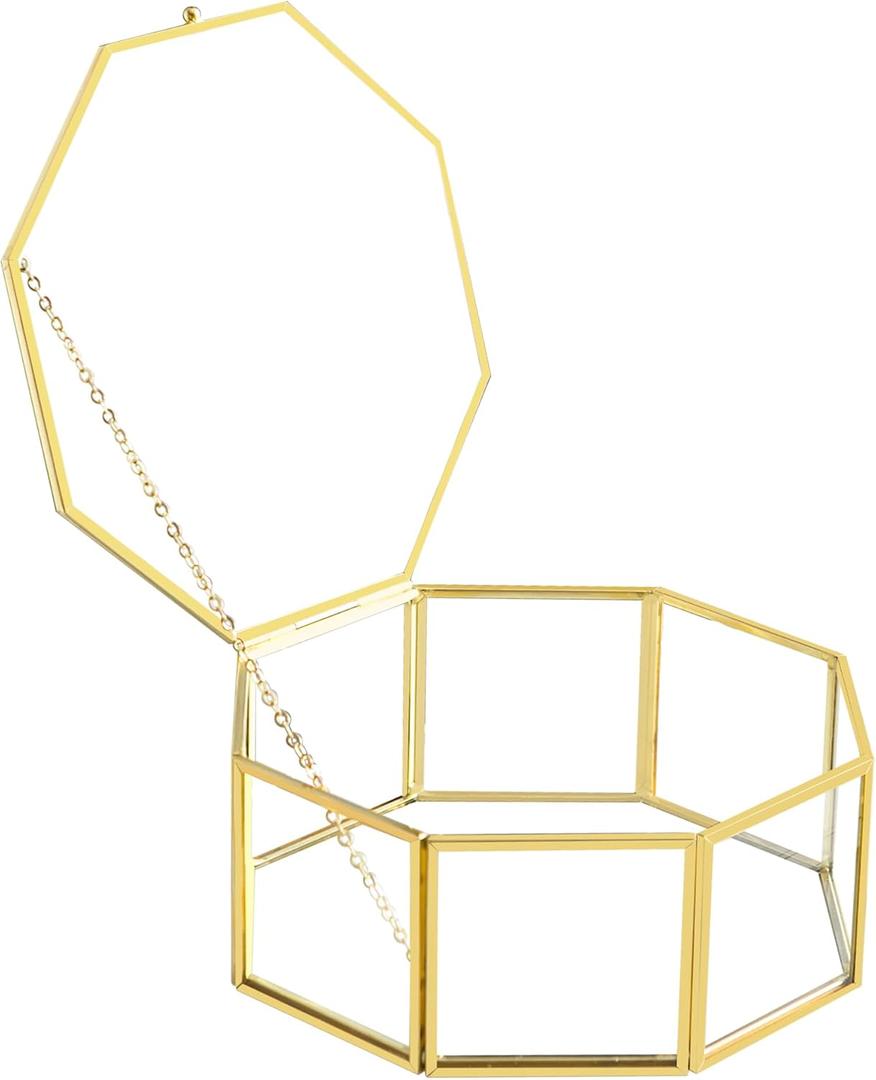 Glass Vintage Jewelry Box, Geometric Jewelry Display Organizer Box Vanity Lidded Box Home Decor Accent Decorative Box for Storage Trinket Rings Bracelet