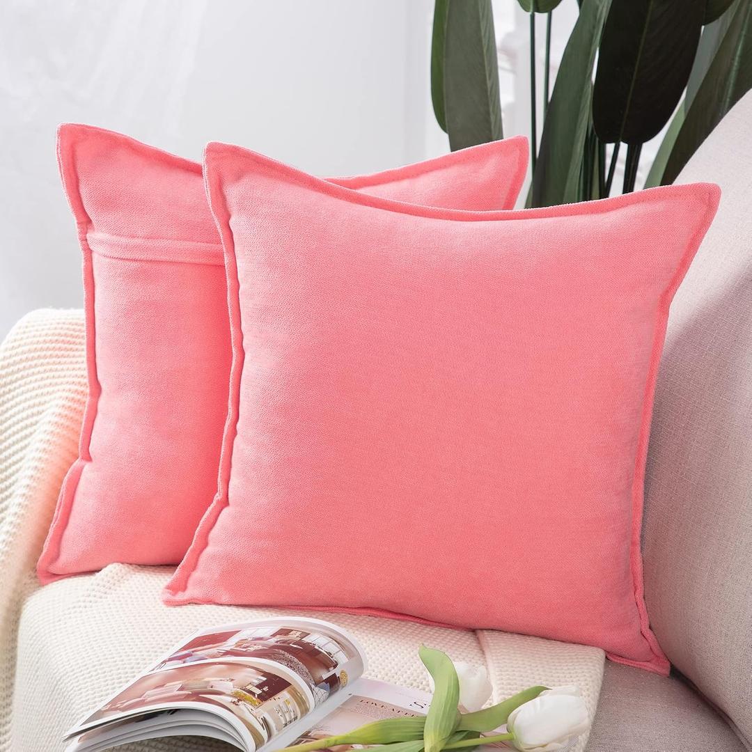 MADIZZ Set of 2 Rustic Farmhouse Chenille Throw Pillow Covers 16x16 Inch Pink Soft Decorative Cushion Cover for Sofa Bedroom Neutral Couch Throw Pillows for Bed Pillowcases Home Decor