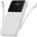 26800mAh Portable Fast Charger with Build in Cables, 22.5W Power Bank with PD 3.0+QC 4.0 LED Display, High Capacity Phone Battery Pack Tracel Essentials Compatible with iPhone Samsung Google, etc (white)