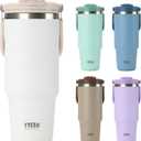 TYESO Tumbler with Flip Straw & Sip Lid, Vacuum Insulated Water Bottle, Double Wall Stainless Steel Coffee Cup Travel Mug Leak Proof (WHITE, 40 OZ)