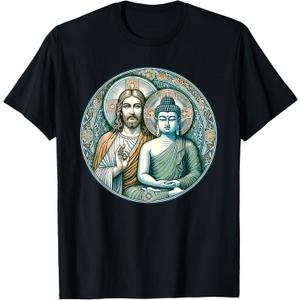 Buddha and Jesus Christ T-Shirt (Small, Black)