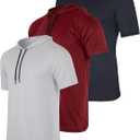 3 Pack Men's Dry Fit Short Sleeve Hoodies Shirts Athletic Workout Gym | Available In Big & Tall, Moisture Wicking, Pullover, Drawstring, Running, Fishing, Hiking, Soccer, Training, Summer, Stretch (M)