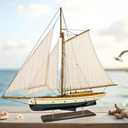 SAILINGSTORY Wooden Sailboat Model Ship, Green, 37" | 1930's Classic Yacht, Sailing Boat Decor