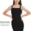 EXARUS Girls Padded Dress Teen Spaghetti Strap/Long Sleeve Dance Formal Dresses Bodycon Ruched Tween Graduation  (Black, XS)