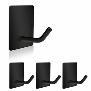 Adhesive Hooks Heavy Duty, Stainless Steel Self Adhesive Wall Hooks, Sticky Towel Hangers for Kitchen Bathroom, Waterproof Stick on Door Hooks for Hanging Robe Key Hat Coat(4Pack-Short(Black))