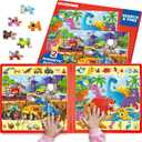 QUOKKA Magnetic Puzzles for Toddlers 3-5  Search & Find 2 Pack, 60 Pieces Each  Travel Friendly Board with Hidden Objects, Construction and Dinosaur Scenes  Educational Puzzle Gift for 3 Year Olds