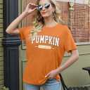 Pumpkin Shirts for Women Cute Thanksgiving Fall Tops Funny Halloween Graphic Tees Autumn Short Sleeve Outfit (Orange, XXL)