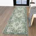 SIILOOM 2x7 Runner for Hallways, Green Non-Slip Washable Kitchen Runners, Vintage Boho Runner Printed Rug with Non-Shedding, Soft Medallion Floor Carpet Rugs for Laundry Bedroom Entryway