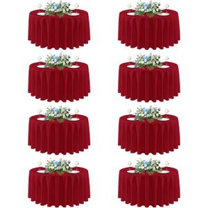 sancua Christmas Red Round Tablecloth 108 Inch Diameter, 8 Pack - Circle Polyester Fabric Table Cloth for Wedding Party Reception Banquet Birthday, Washable Formal Table Cover (Fit 42-96 Inch Tables)
