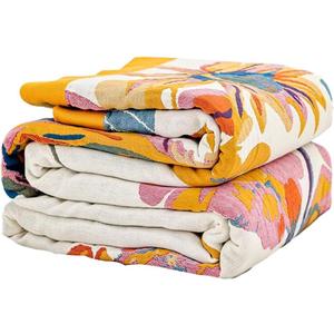XIBLC Boho Throw Blanket, 100% Cotton Ultra Soft Luxury Throw Rustic Quilt, 60"x80" Floral Bird Butterfly Farmhouse Decor Bed Blankets, All Season Rustic Reversible Bohemian Throw for Bed - Yellow