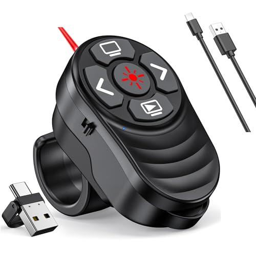 2 in 1 Presentation Clicker with Laser Pointer Finger Ring Clicker Rechargeable Presentation Clicker Long Distance PPT Clicker Remote Wireless Clicker Laser Pointer for Classroom Teacher Projector