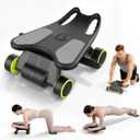 Ab Roller with Elbow Support, Ab Roller Board Core Workout Machine with 4 Wheels, Mini Pilates Reformer Equipment for Home Gym, Abdominal Full-Body Strength Exercise Trainer with Knee Pad (Black & Green)