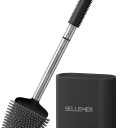 Sellemer Toilet Brush and Holder Set - Flexible Toilet Bowl Brush Head with Silicone Bristles, Compact Size for Storage and Organization, Ventilation Slots Base (1 Pack, Black)