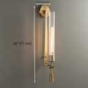 Brass Wall Light Fixture Set of 2, Post-Modern Long Glass Tube Wall Sconce Lighting Fluted Cylinder 1 Head Gold Wall Mount Lamp Glass Ribbed Bathroom Sconce - 28"