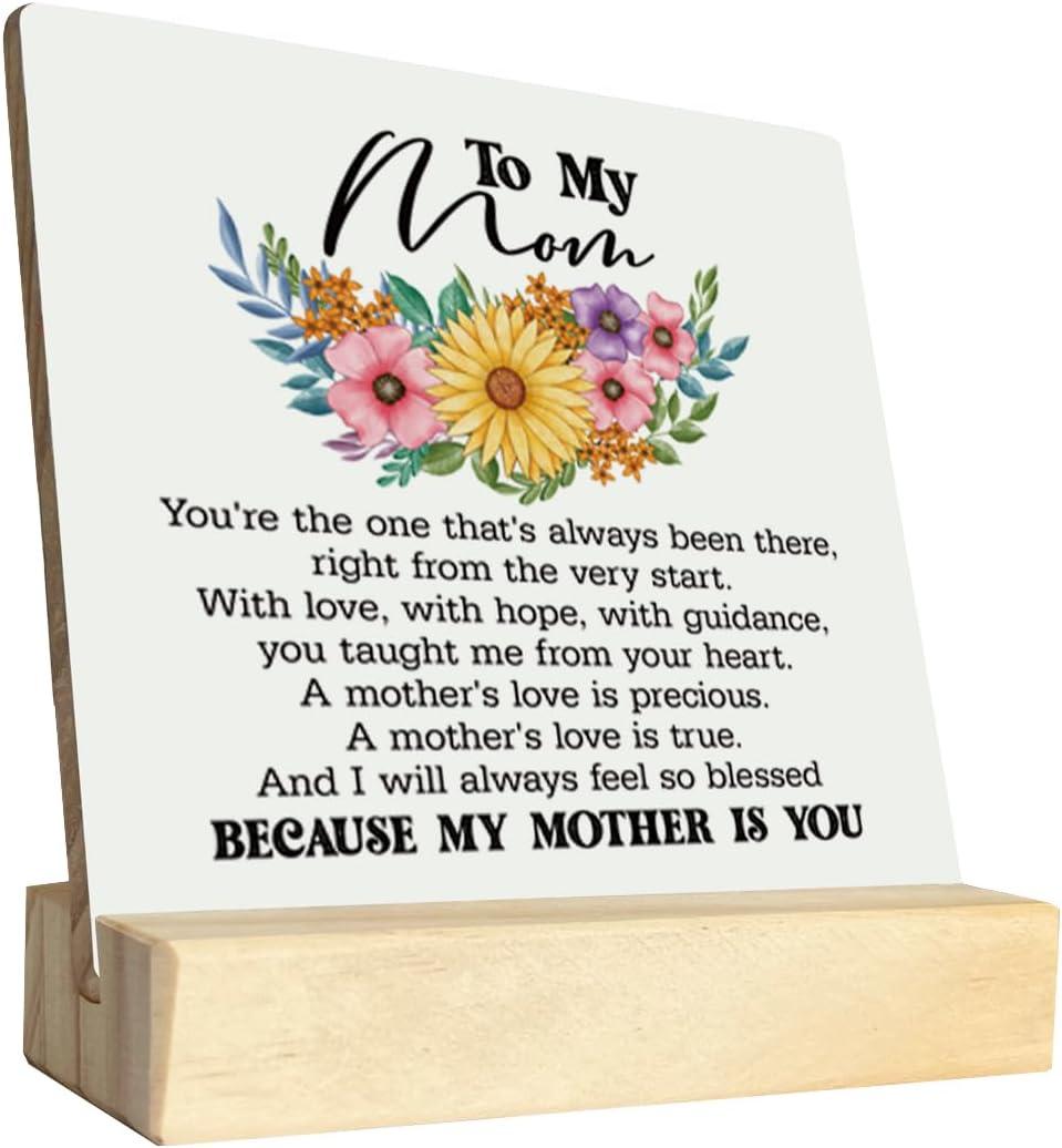 2 x To My Mom Wood Plaque Gift, Gifts for Mom From Daughter, Plaque with Wooden Stand, Meaningful Wood Sign Plaque Gift, Ideas Gift For Mom, Mother's Day Christmas Thanksgiving Birthday Gift B1