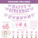 2 x Pre-Strung Pink Bow Birthday Party Decorations, Girl Bow Birthday Decortions, Pink White Balloons, Bows Banner Garland, Bows Cake & Cupcake Toppers and Satin Ribbon for Bow Party Decor