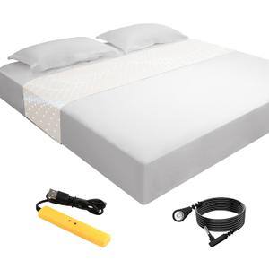 Grounding Sheet for Bed 90% Organic Cotton+10% Pure Silver Fiber, Grounding Fitted Sheets for All Mattress Sizes, with Static grounding Cord and Test Pen (White, 105 * 23inch)